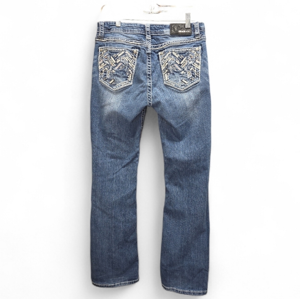 Grace in LA Embroidered Bling Straight Leg Jeans Size 28 Rhinestones Western